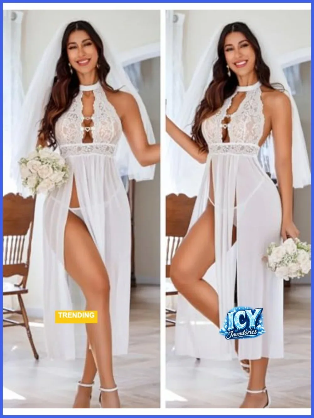 Lace Babydoll Chemise Long Sleepwear Nightgown Sexy Mesh